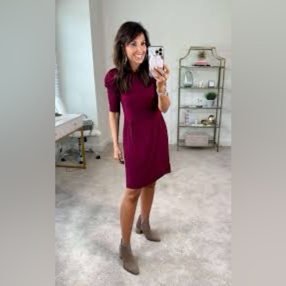 LOFT Short Sleeve Ponte Sheath Dress - Wine